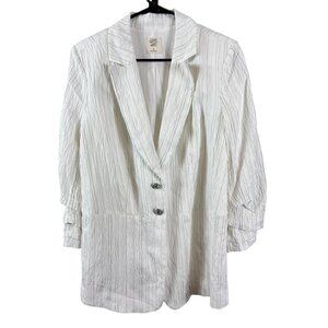 Good Heart White Stripped Scrunch Sleeve Blazer